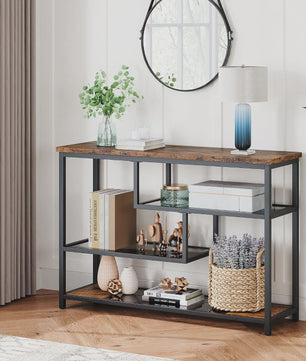 Industriële Vintage Console Tafel met 4 Niveaus en Glazen Bladen