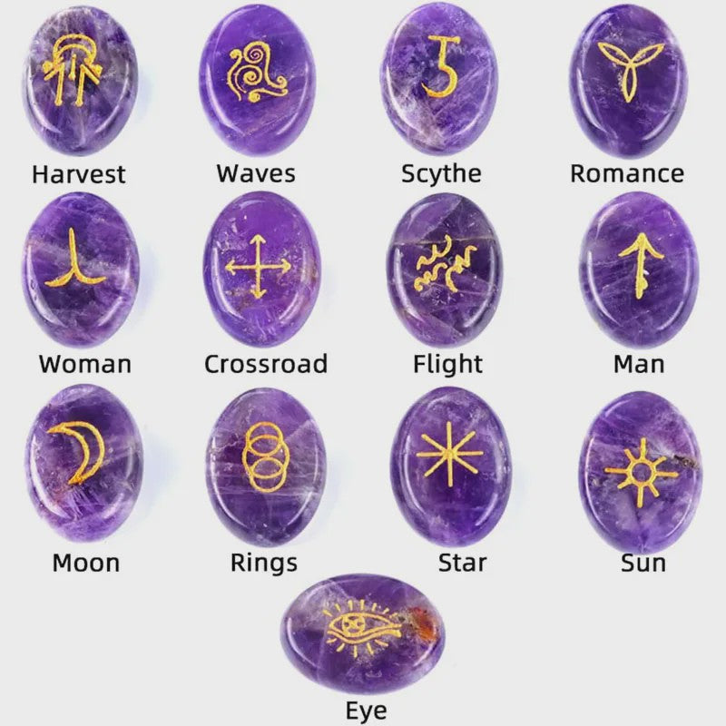 13-delige Amethist Runen Set - Kristallen Stenen voor Reiki, Meditatie & Divinatie
