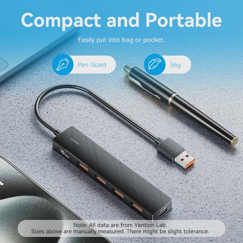 Vention 4-Poorts USB 3.2 Gen 2 Hub (10Gbps) - Compacte Adapter voor Laptop & PC