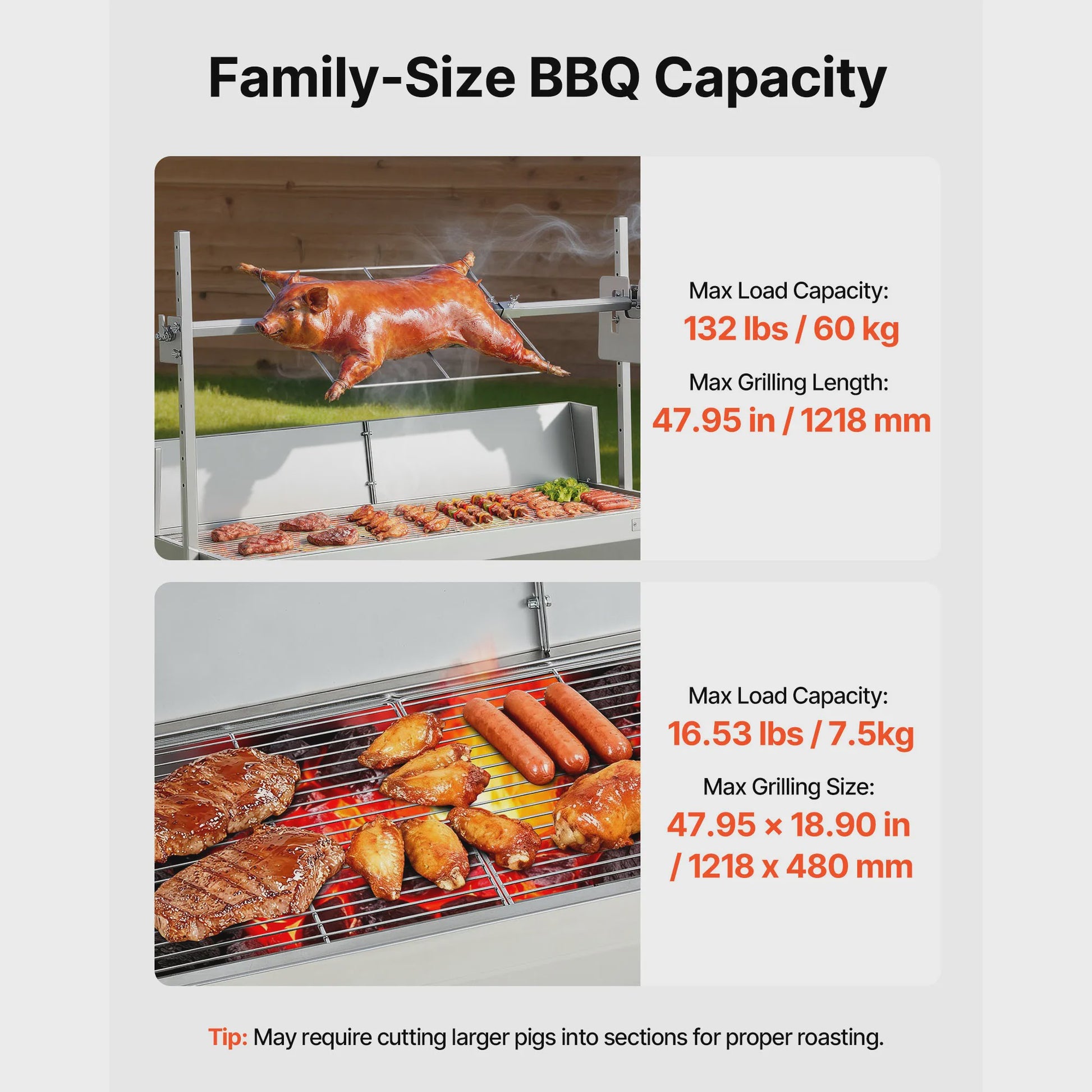 Professionele Rotisserie BBQ Spit 47.95 inch - Elektrische Draaier voor Varken, Lam & Meer (132 LBS)
