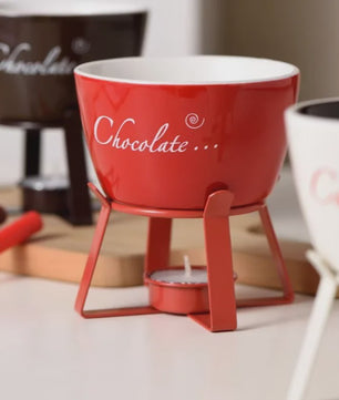 Keramische Chocolade Fondue Set - Smelt Chocolade, Kaas & IJs - Inclusief Vork - Perfect Valentijnscadeau