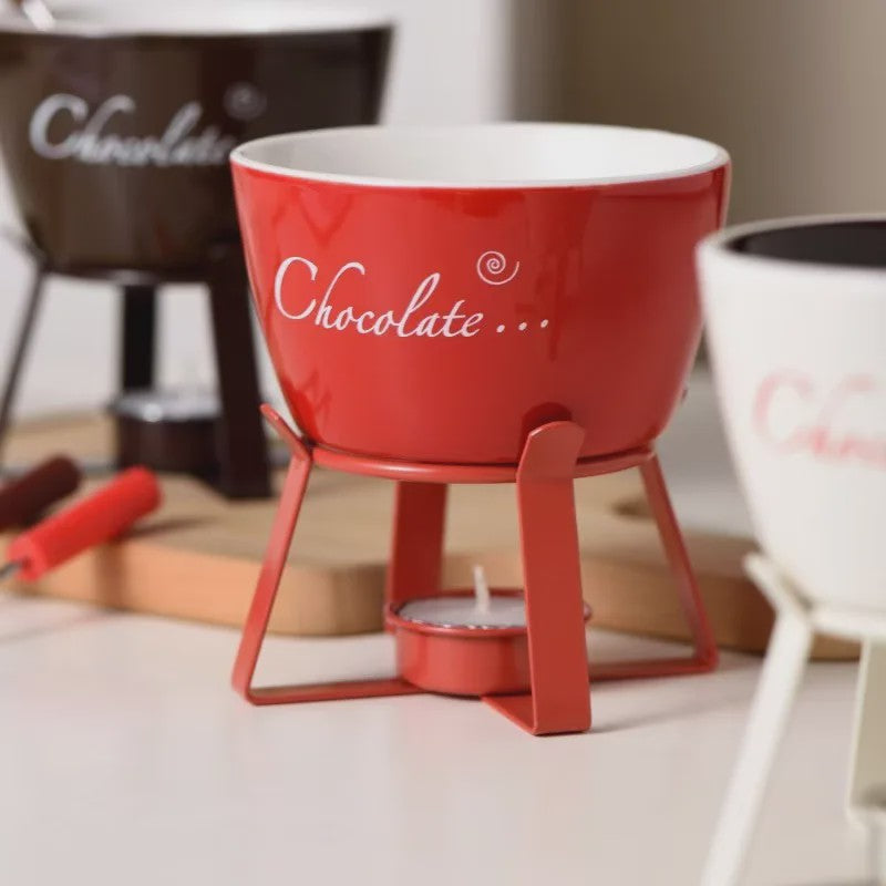 Keramische Chocolade Fondue Set - Smelt Chocolade, Kaas & IJs - Inclusief Vork - Perfect Valentijnscadeau