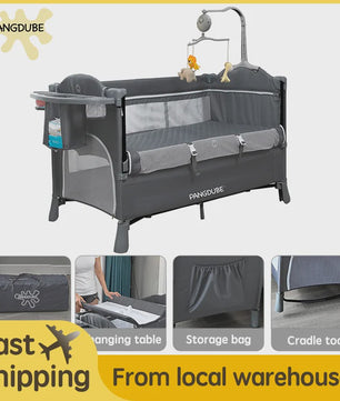 PANGDUBE 4-in-1 Multifunctioneel Babybedje: Wieg, Verschoontafel & Reisbed