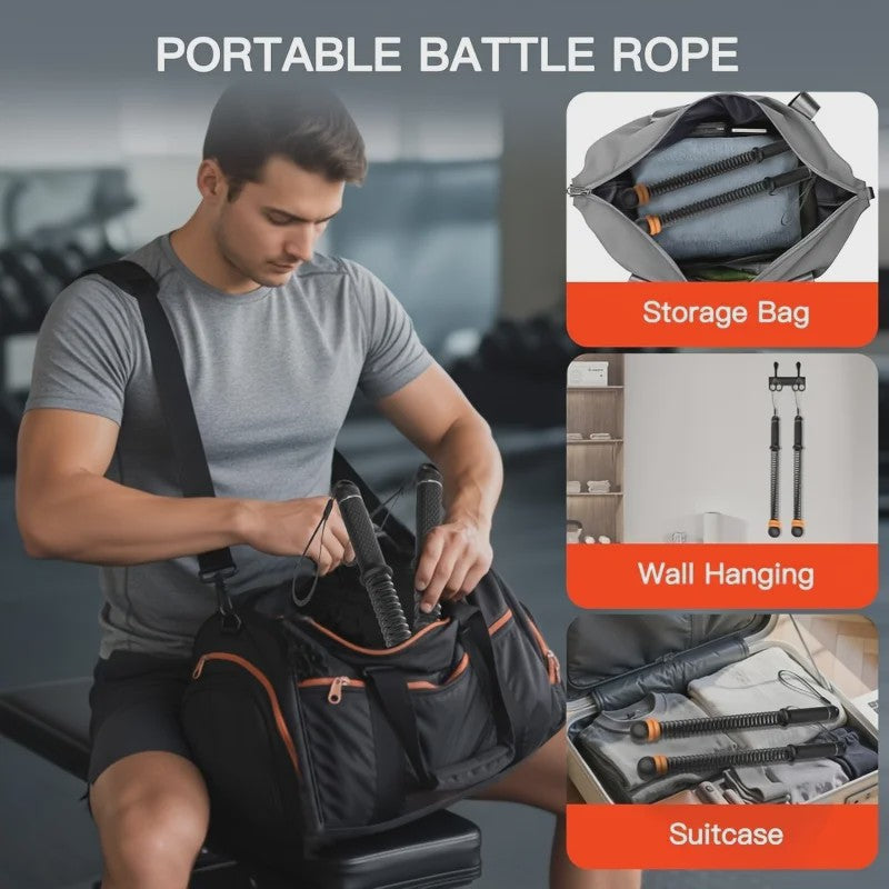 Draadloze Battle Ropes Set met Verstelbare Handvatten - Krachttraining voor Thuis