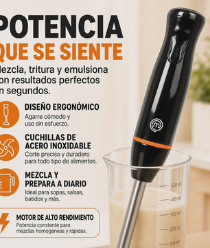 800W Staafmixer met RVS Bladen, Ergonomisch Ontwerp en 500ml Maatbeker - Zwart/Zilver