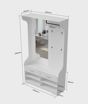 Witte Kapstok met Spiegel, Schoenenkast, Lades en Open Vakken - Multifunctioneel Entree Meubel