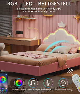 Betoverend Prinsessenbed met Kroon en LED-verlichting - Roze Kinderbed