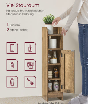 Smalle Houten Badkamerkast met Deur en Plank - Ideaal voor Toiletpapier