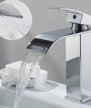 Moderne Waterval Kraan Zwart - RVS Wastafelkraan met Warm & Koud Water