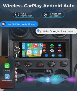 Universele 1-DIN Autoradio met 6.86" IPS Touchscreen, Draadloze CarPlay & Android Auto