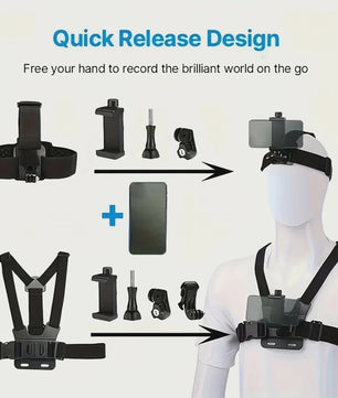Action Camera Accessoires Kit: Hoofd- en Borstband Mount voor GoPro, Telefoon & meer