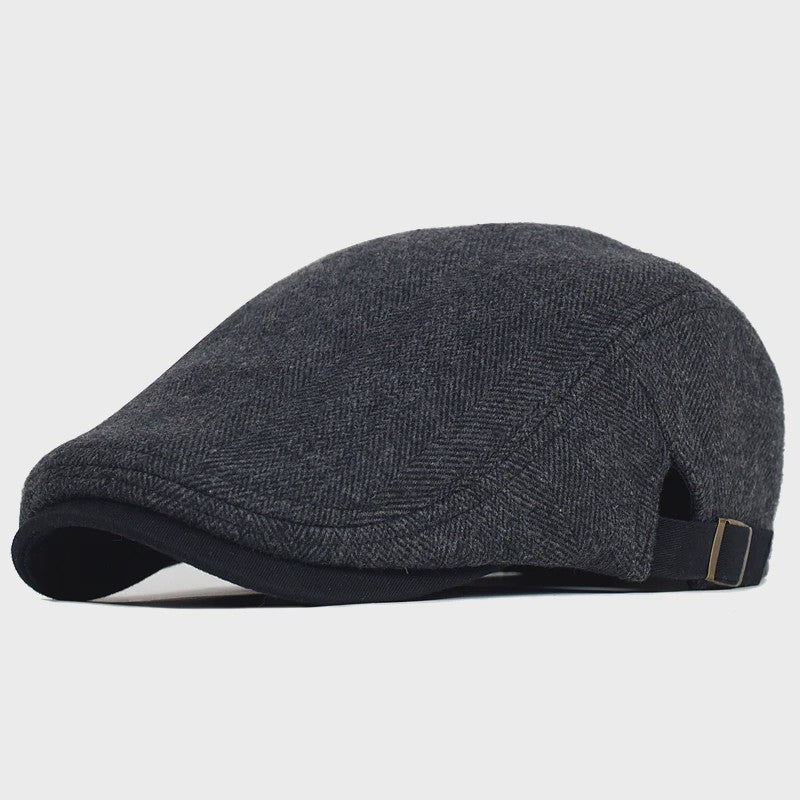 Herren Newsboy Cap - Winter Wol Blend - Vintage Visgraat Patroon - Verstelbaar