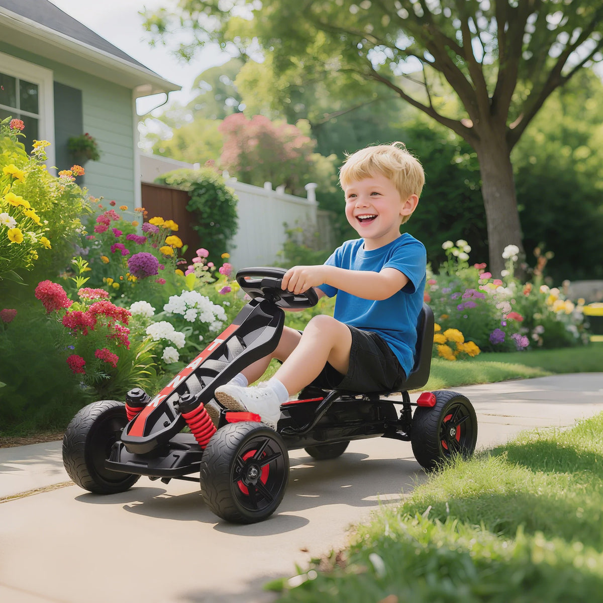 Traptrekker voor Kinderen met Automatische Koppeling & Rem - Rood Metaal