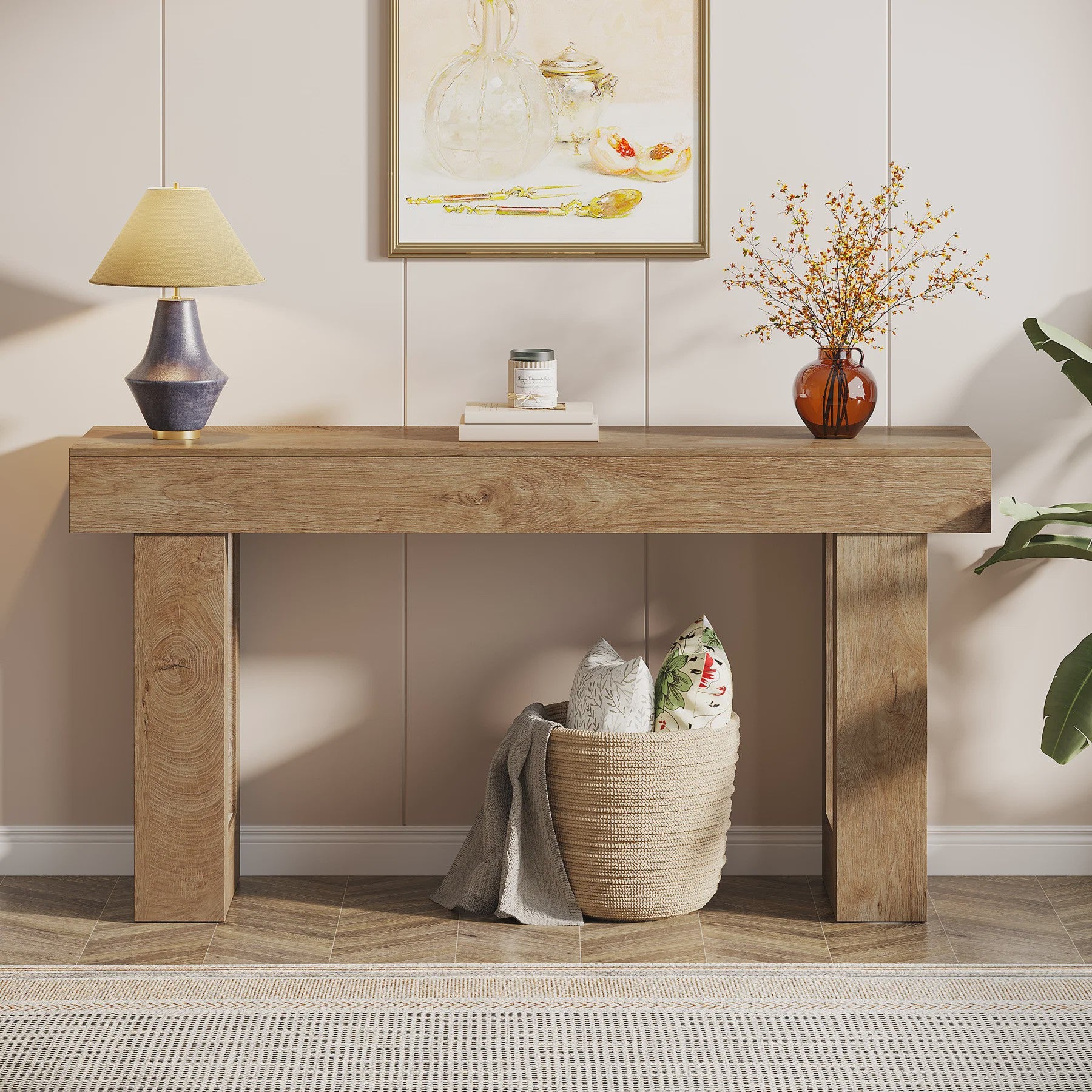 Landelijke Console Tafel 160 cm - Houten Halmeubel voor Achter de Bank
