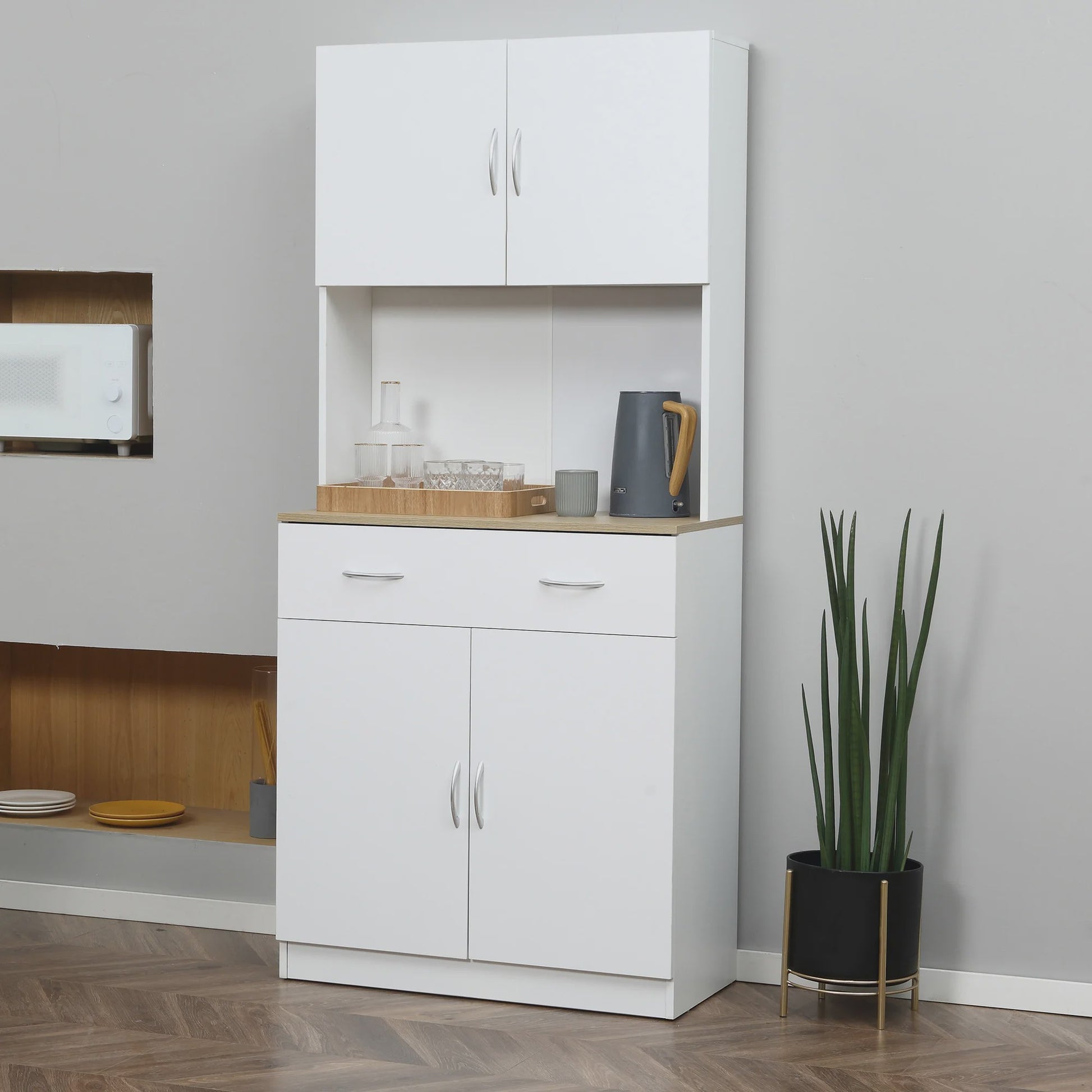 Homcom Kitchen Cupboard Auxiliary Kitchen Furniture with Doors Drawer and Adjustable Anti-Tipping Shelves for Dining Room Living Room