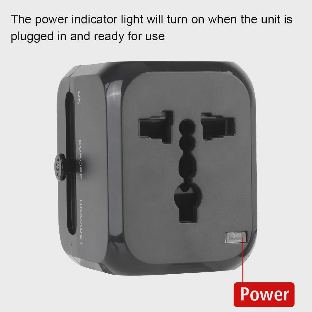 Universele Reisadapter met 2 USB & 1 Type-C Poort - EU, UK, US, AU Stekkers