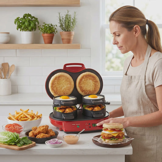 Dubbele Ontbijt Maker: Hamburgers, Broodjes & Muffins - Antiaanbaklaag