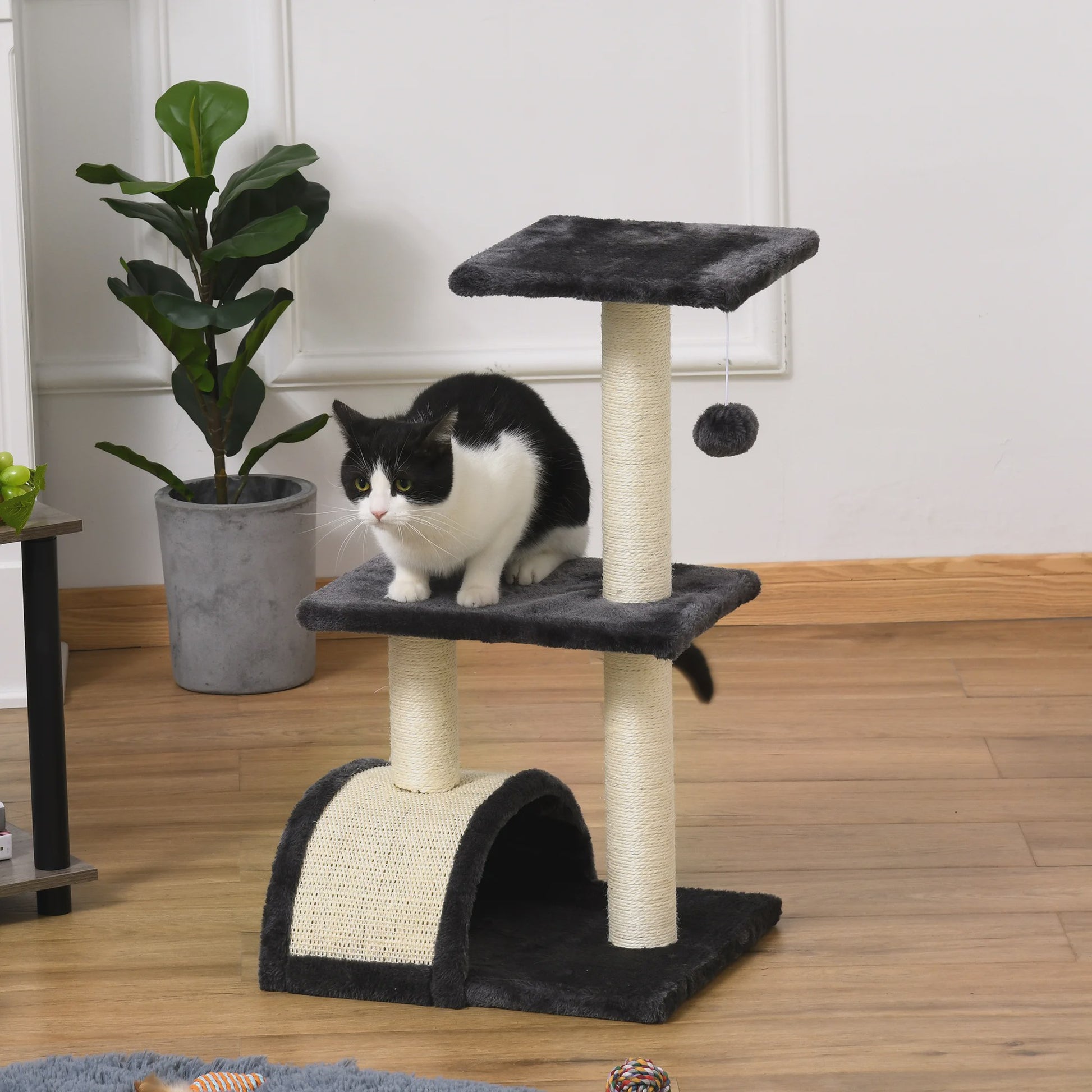 PawHut Kattentoren Krabpaal 72 cm Donkergrijs met Hangbal