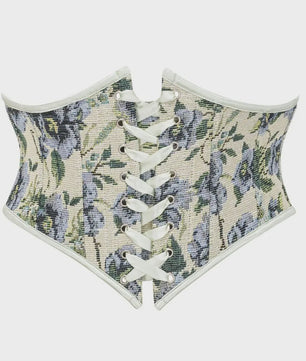 Bloemenprint Corset met Vetersluiting en Rits - Steampunk Gothic Stijl
