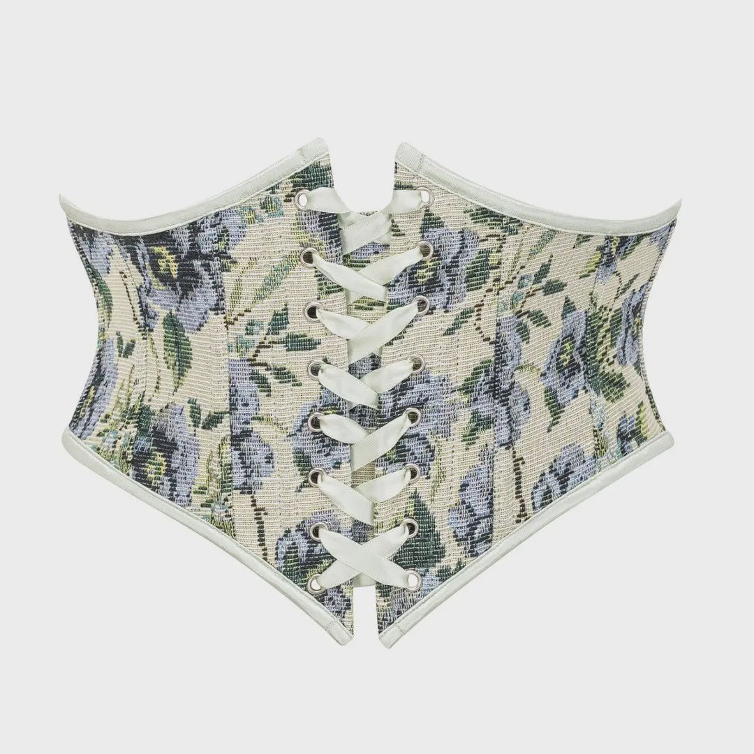 Bloemenprint Corset met Vetersluiting en Rits - Steampunk Gothic Stijl