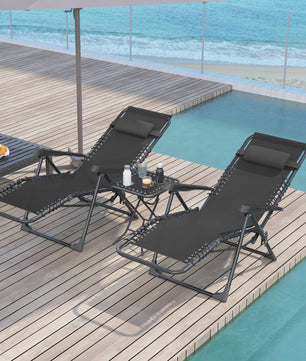 Outsunny Loungeset 2 Klapstoelen met bijzettafel, zwart - Comfortabel en Draagbaar