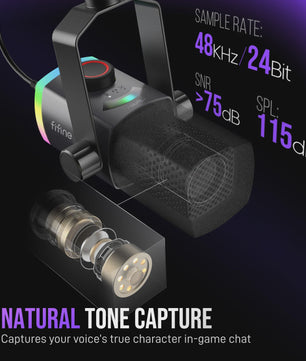 FIFINE AM8PROT Gaming Microfoon Kit met Boom Arm - Dynamische XLR/USB Streaming Microfoon met RGB, Mute & Mix Control