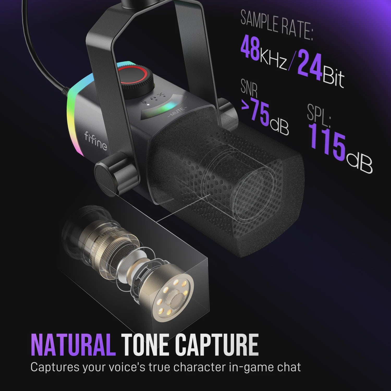 FIFINE AM8PROT Gaming Microfoon Kit met Boom Arm - Dynamische XLR/USB Streaming Microfoon met RGB, Mute & Mix Control