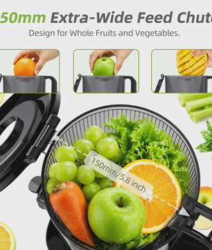 BioloMix 3-in-1 Slow Juicer: Sap, Sorbet & Notenmelk - 150mm Brede Vulopening, 300W Digitaal Display