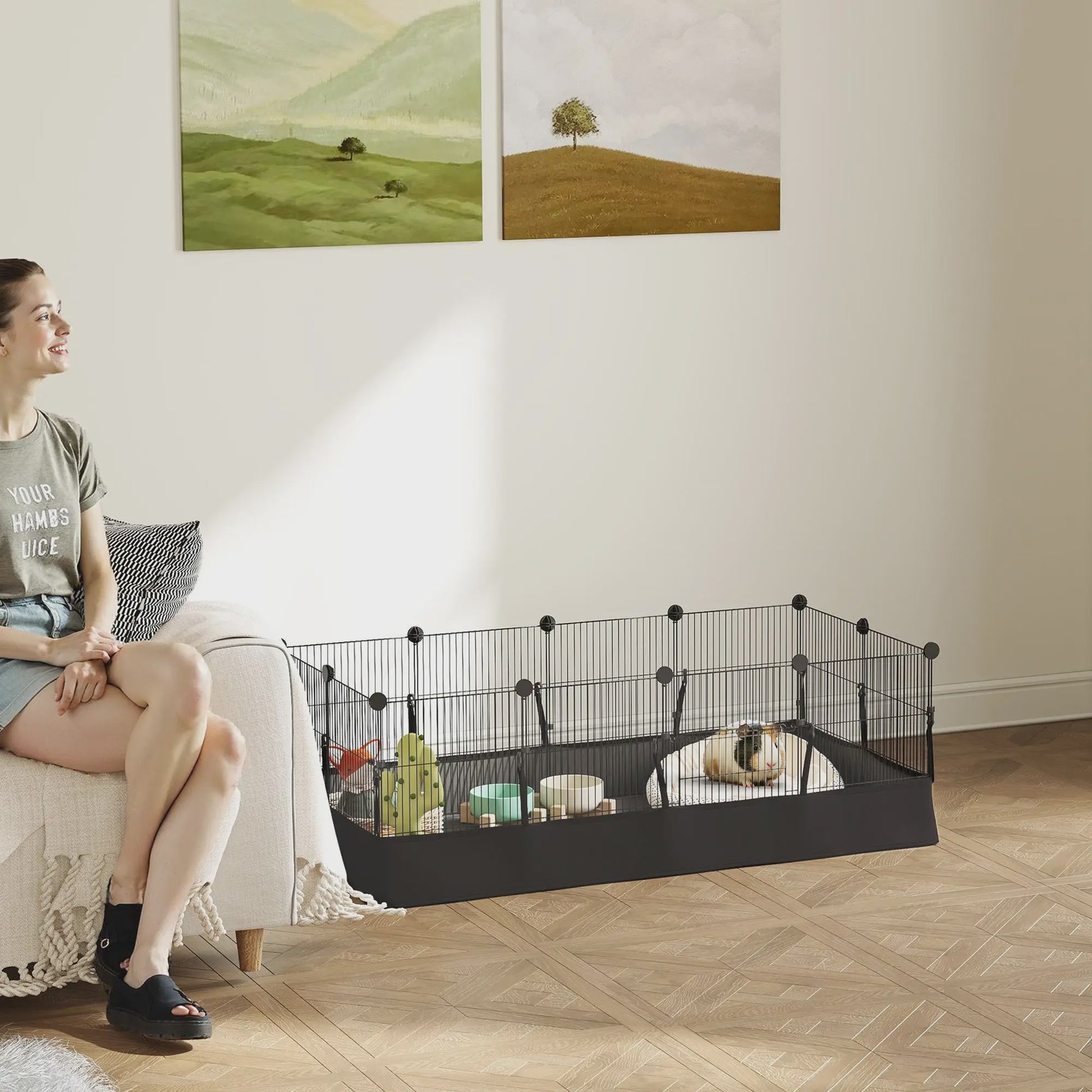 Metalen Dierenren met 12 Panelen - Waterdichte Bodem - 120x60x40 cm - Zwart