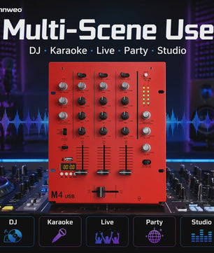 Yamnweo M4 Mini DJ Mixer - 3 Kanaals Audio Console met Bluetooth, USB MP3 & EQ