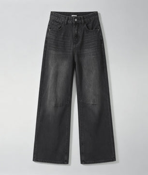 Dames Y2K Jeans met Strass en Wijde Pijpen - Zwart Gewassen Baggy Denim