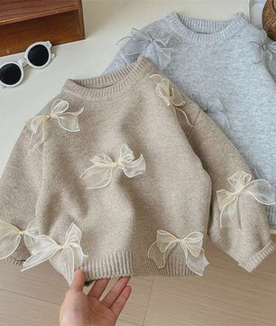 Schattige Gebreide Kinder Trui met Strikjes - Perfect voor Herfst & Winter