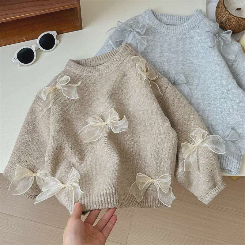 Schattige Gebreide Kinder Trui met Strikjes - Perfect voor Herfst & Winter