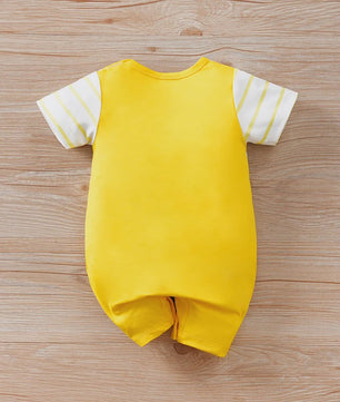 Schattige Gele Baby Romper met Hondjesprint - Korte Mouw Zomer Jumpsuit