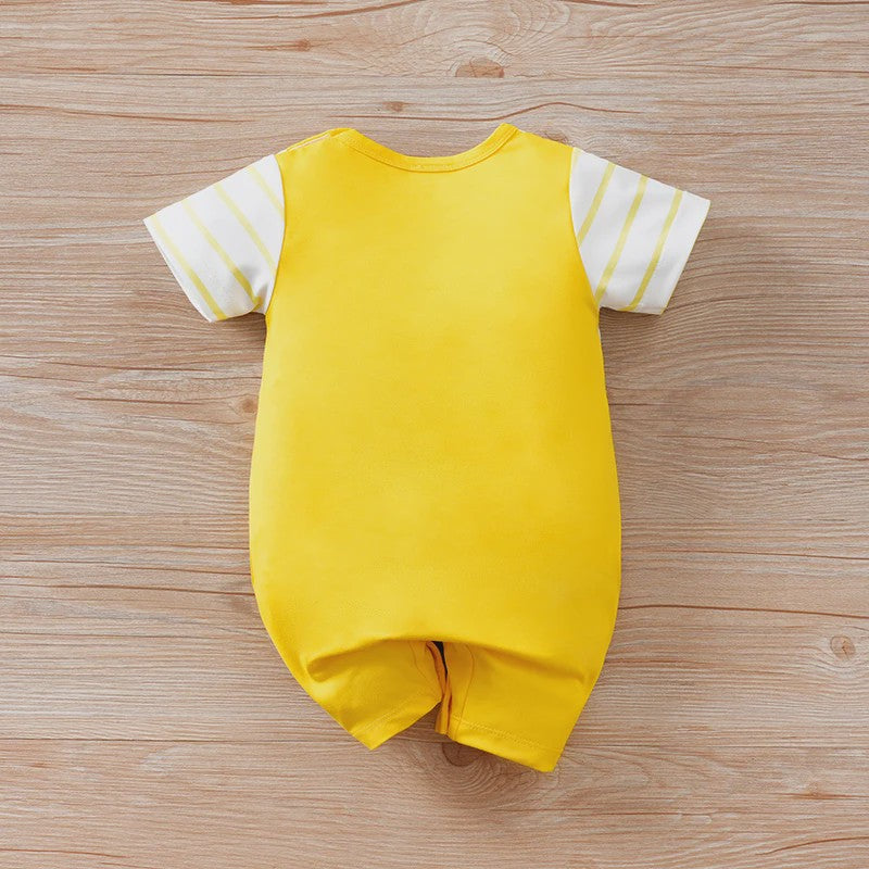 Schattige Gele Baby Romper met Hondjesprint - Korte Mouw Zomer Jumpsuit