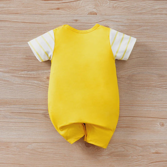 Schattige Gele Baby Romper met Hondjesprint - Korte Mouw Zomer Jumpsuit