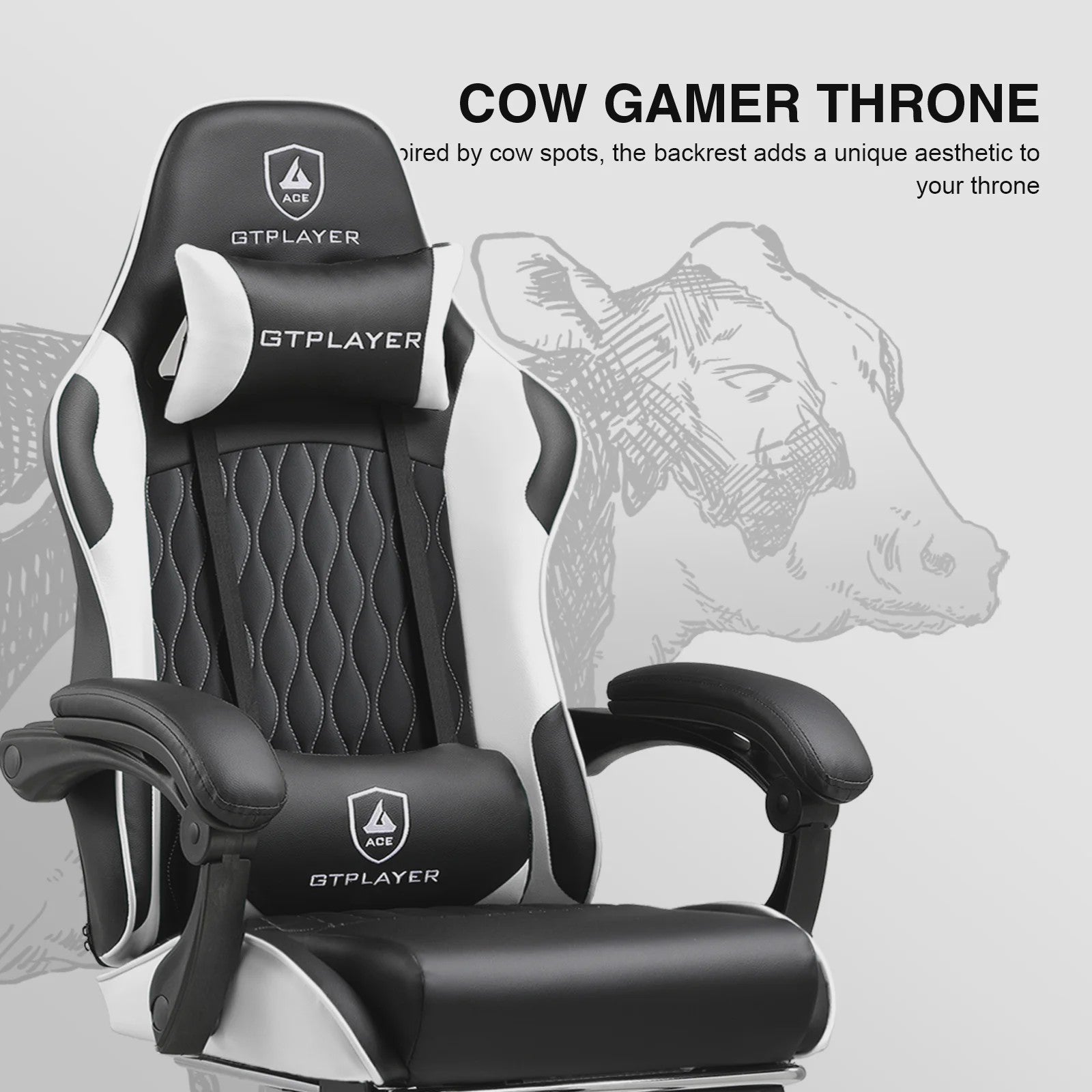 Ergonomische GTPLAYER Gaming Chair met Voetensteun en Verstelbare Kussens - Comfortabel Gamestoel & Kantoorstoel