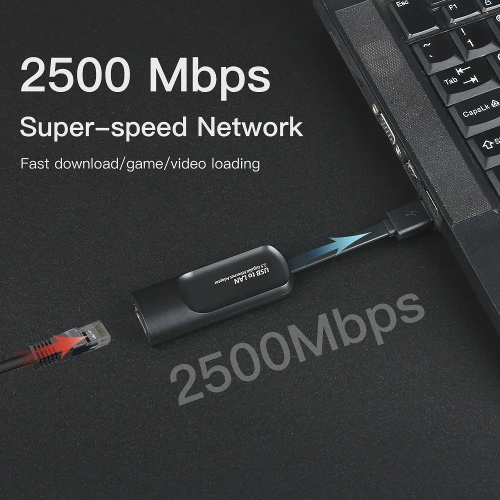 2.5Gbps USB Ethernet Adapter - Snelle Netwerkkaart voor Laptop & PC (USB-A/C)
