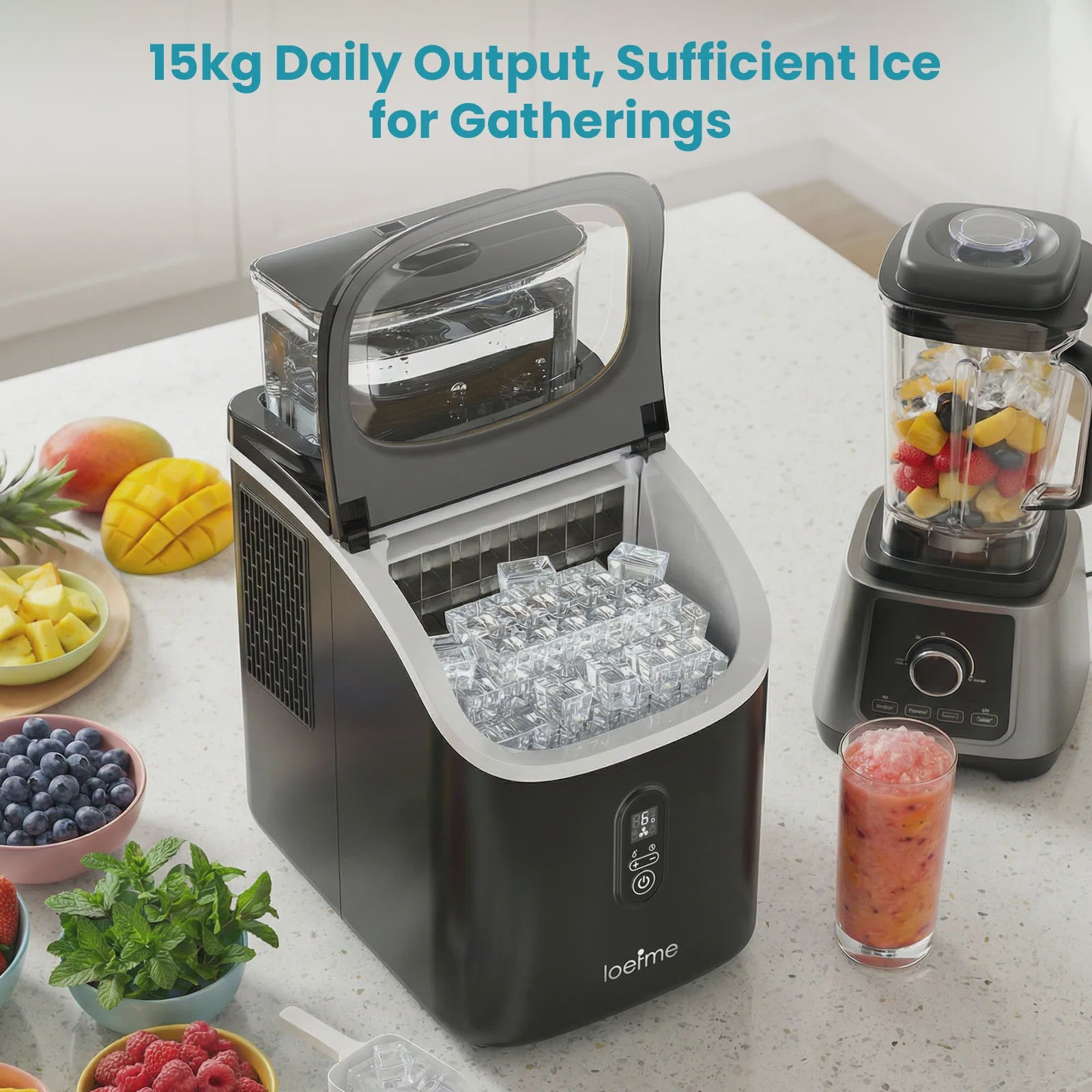 LOEFME Draagbare IJsmachine - 15kg/24u, Snel IJs Maken in 6-13 Minuten