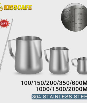 RVS Melkopschuimkan 100ml, 350ml, 600ml - Barista Kwaliteit Opschuimkannetje