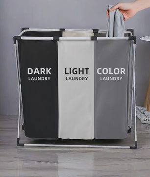 Grote 3-vaks Wasmand Organizer - Sorteer Donker, Licht en Kleur Wasgoed