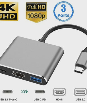 USB-C Hub 3-in-1 Docking Station met 4K HDMI, PD Fast Charge & USB 3.0