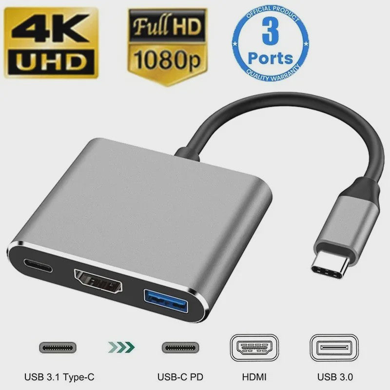 USB-C Hub 3-in-1 Docking Station met 4K HDMI, PD Fast Charge & USB 3.0
