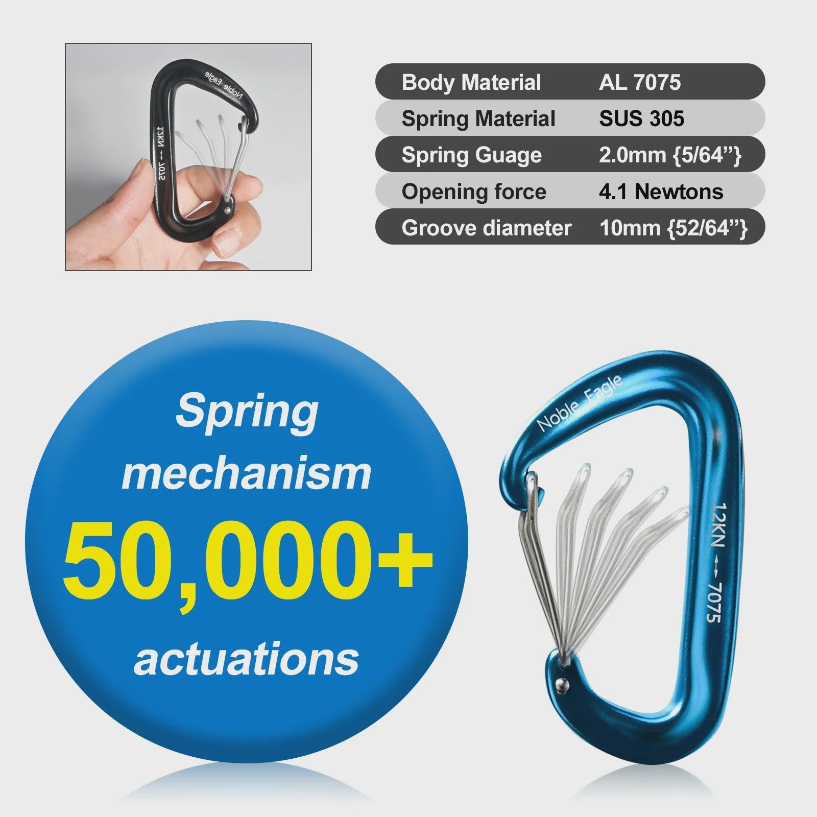 Set van 6 Karabiners 12kN D-Ring - Robuust Aluminium voor Outdoor & Klimmen