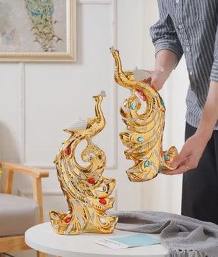 Luxe Gouden Pauwen Beeldjes - Creatieve Decoratie voor Woonkamer & Kast