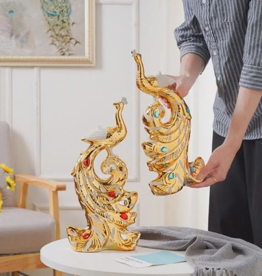 Luxe Gouden Pauwen Beeldjes - Creatieve Decoratie voor Woonkamer & Kast