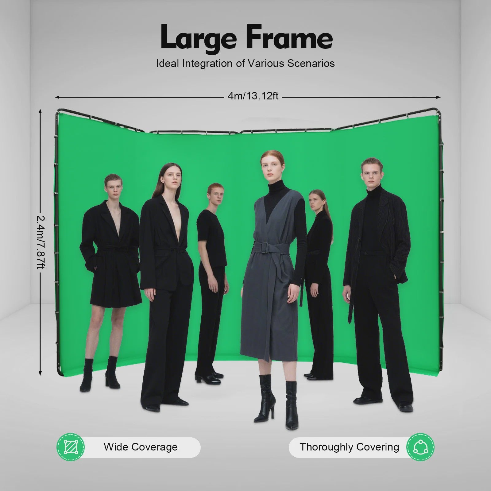 Opvouwbaar Green Screen Achtergrondstandaard 4x2.4m met Draagtas voor Livestreaming & Chroma Key