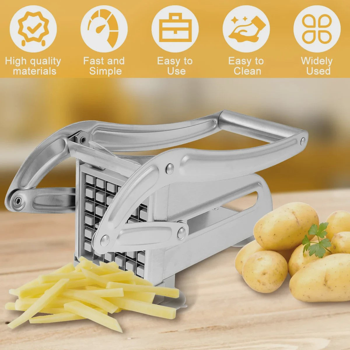 RVS Frietjes Snijder & Groentesnijder - Handmatige Aardappelsnijder voor Frietjes en Chips