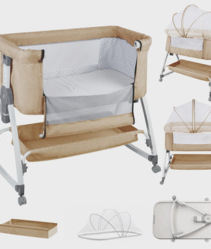 Baby Co-sleeper Wieg 2-in-1 met Wielen, 6 Hoogte-instellingen en Klamboe