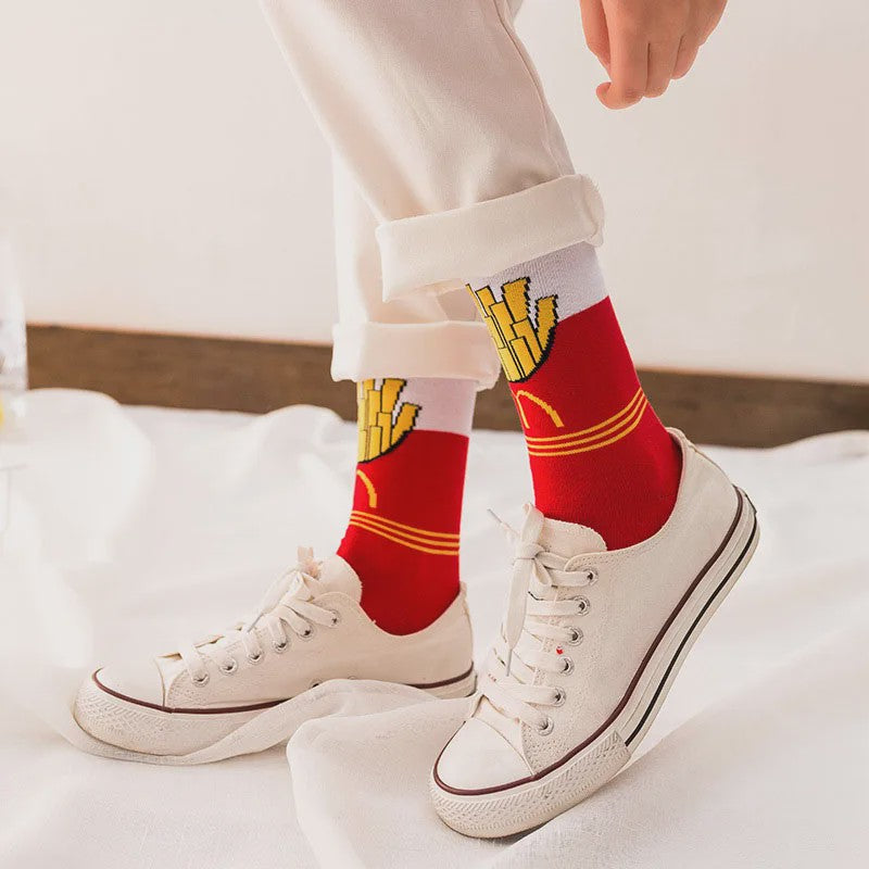 Grappige Heren Sokken met Food Prints: Avocado, Friet, Burger, Bier & Meer | Harajuku Stijl